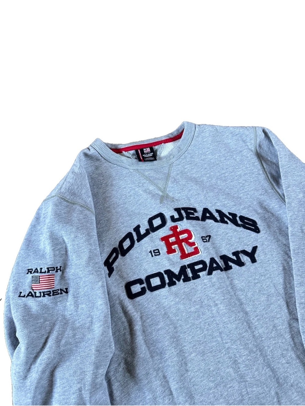Vintage Polo Jeans Co Ralph Lauren Mens Gray RL-67 Logo Fleece Sweatshirt Large